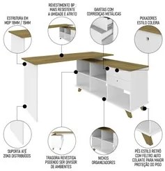 Mesa Escrivaninha em L Golden e Balcão 1 Porta 3 Gavetas Merano A06 Ol