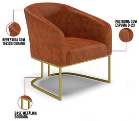 Cadeira Sala de Jantar Base Industrial Dourado Stella Sintético PU D03 - D'Rossi - Nozes