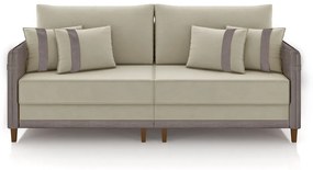 Sofá Living Montecarlo 2 Lugares Bipartido 212cm Pés em Madeira Veludo/PU Bege/Cinza G33 - Gran Belo