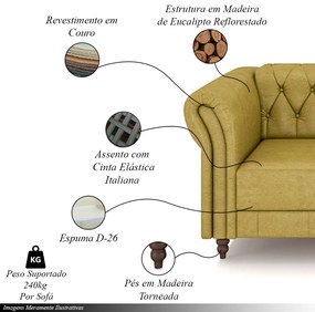 Conjunto de Sofá Sala de Estar Stanford Chesterfield 2 e 3 Lugares 180cm/260cm Pés Madeira Couro Bege Manchado G58 - Gran Belo