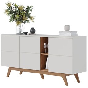 Conjunto 1 Cristaleira e 1 Buffet Decorativo Sala de Jantar Sancho pés em madeira Off White G73 - Gran Belo