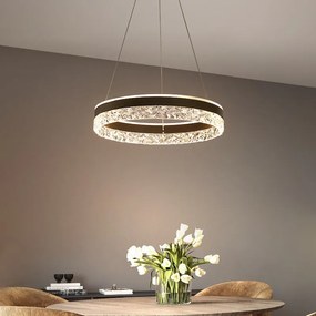 Lustre Pendente Minimalista e moderno led lustre de iluminação para casa anéis de cristal teto montado iluminação lustre lâmpada pendurada branco &amp; moldura ouro - H - Branco frio I Tamanho 40cm