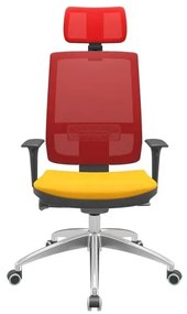 Cadeira Office Brizza Tela Vermelha Com Encosto Assento Poliéster Amarelo Autocompensador 126cm - 63093 Sun House