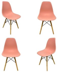 Kit 04 Cadeiras Eames Eiffel PP Rosa Base Madeira - 73129 Sun House