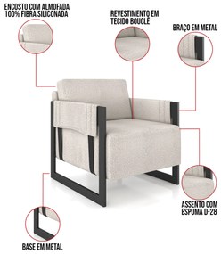 Poltrona Decorativa Base Industrial Kit 2 Rory Bouclê K01 - D'Rossi - Cinza claro