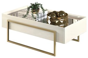 Mesa de Centro Decorativa com Espelho no Tampo Jasper Off White/Dourado G18 - Gran Belo