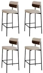 Banqueta Alta Bar Estofada Kit 4 Ella M25 Linho Areia/Marrom - Mpozena