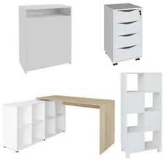 Conjunto Escritório Home Office 4 Peças Mity A06 Branco/Carvalho - Mpo