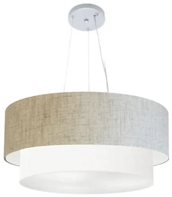 Pendente Cilíndrico Rustico Bege e Branco MJ-4171 Para Mesa de Jantar e Estar