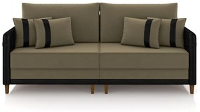 Sofá Living Montecarlo 3 Lugares Bipartido 252cm Pés em Madeira Veludo/PU Castor/Preto G33 - Gran Belo