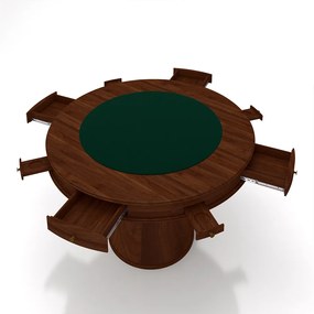 Mesa de Jogos Carteado 4 Lugares Bellagio com Gavetas e Tampo Reversível Base Cone com Tecido Imbuia/Verde G42 - Gran Belo