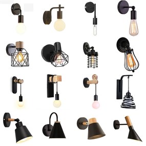Arandela Luzes de parede madeira nordic quarto lâmpada cabeceira preto criativo moderno e27 lâmpadas parede suspensão led iluminação casa arandela decoração do quarto - 13