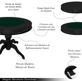 Conjunto Mesa de Jogos Carteado Bellagio Tampo Reversível e 4 Cadeiras Madeira Poker Base Estrela PU Marrom/Preto G42 - Gran Belo