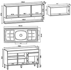 Armário de Cozinha 4 Peças Balcão com Pia 150cm Lina18 K02 Gris/Freijó