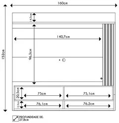 Painel para TV 50 Pol com Bancada Suspensa 160cm Arthus Freijó/Off Whi