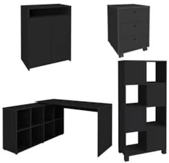 Conjunto Escritório Home Office 4 Peças Side A06 Preto - Mpozenato