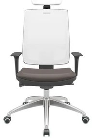 Cadeira Office Cinza Tela Branca Com Encosto Assento Vinil Café Autocompensador 126cm - 63279 Sun House