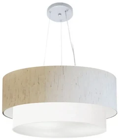 Pendente Cilíndrico Linho Bege e Branco MJ-4171 Para Mesa de Jantar e Estar