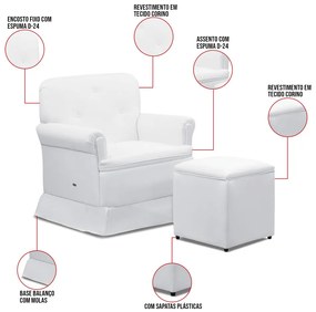 Poltrona de Amamentação Base Balanço e Puff Lígia Sintético E03 - D'Rossi - Branco