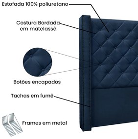 Cabeceira Cama Box Queen 160cm e Recamier Vicenza Suede Azul Marinho S04 - D'Rossi