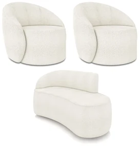 Sofá 2 Lugares Orgânico 140cm Morgan e 2 Poltronas Lua Bouclê Off White D03 - D'Rossi