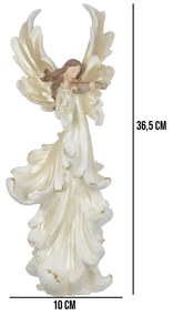 Escultura Decorativa Anjo Natalino em Resina Branco e Bege 36,5x10 cm F04 - D'Rossi