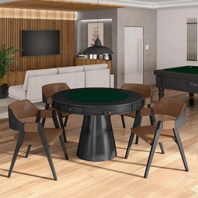 Conjunto Mesa de Jogos Carteado Bellagio Tampo Reversível e 4 Cadeiras Madeira Poker  Base Cone PU Caramelo/Preto G42 - Gran Belo