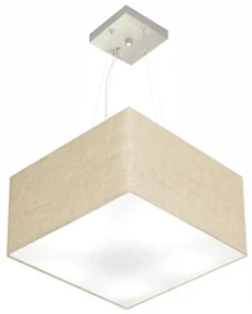 Lustre Pendente Quadrado Md-4195 Cúpula em Tecido 25/40x40cm Rustico Bege - Bivolt
