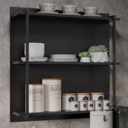 Prateleira Industrial Cozinha Tripla com Painel Flora Z34 Preto - Mpoz