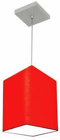 Lustre Pendente Quadrado Md-4007 Cúpula em Tecido 25/16x16cm Vermelho - Bivolt