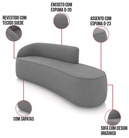 Sofá 4 Lugares Orgânico 220cm Morgan e Poltrona Lua Suede Grafite D03 - D'Rossi