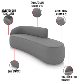 Sofá 4 Lugares Orgânico 220cm Morgan e Poltrona Lua Suede Grafite D03 - D'Rossi