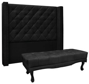 Cabeceira Cama Box Casal 140cm e Recamier Vicenza Suede Preto S04 - D'Rossi