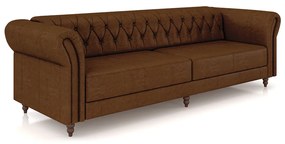 Sofá Living Sala de Estar Stanford Chesterfield 3 Lugares 260cm Pés de Madeira Couro Marrom Manchado G58 - Gran Belo