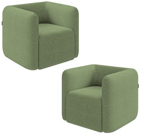 Kit 2 Poltronas Decorativas Sala de Estar Trinidad Base Fixa Bouclê Verde Oliva G33 - Gran Belo