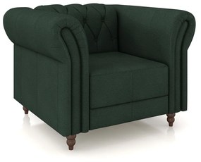 Poltrona Decorativa Sala de Estar Stanford Chesterfield Pés de Madeira Couro Verde G58 - Gran Belo