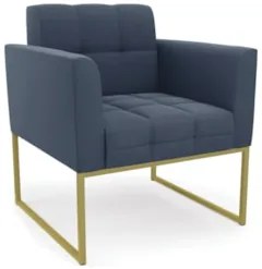 Poltrona Decorativa Base Industrial Dourado Ana Suede Azul Marinho - I