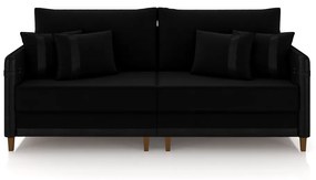 Sofá Living Montecarlo 3 Lugares Bipartido 252cm Pés em Madeira Veludo/PU Preto G33 - Gran Belo