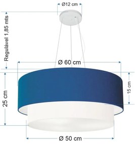 Lustre Pendente Duplo Cilíndrico Vivare Md-4082 Cúpula Tecido 60x50cm - Bivolt