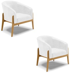 Poltrona Decorativa Base de Madeira kit 2 Stella Sintético PU D03 - D'Rossi - Branco