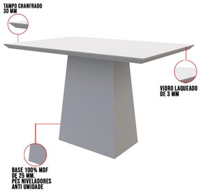 Mesa de Jantar Retangular Tampo com Vidro Ester 180 cm Off White - D'Rossi