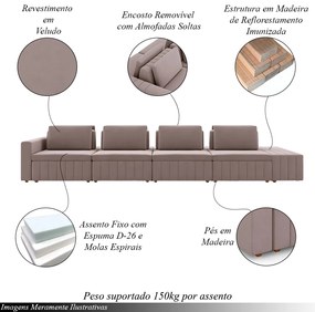 Sofá Ilha com Encosto e Almofadas Móveis Olimpo 465cm Modulado Veludo Rosê G45 - Gran Belo