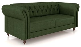 Sofá Living Sala de Estar Stanford Chesterfield 2 Lugares 180cm Pés de Madeira Couro Verde Manchado G58 - Gran Belo