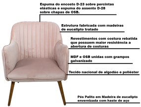 Kit 2 Poltronas Decorativas Hannah Pés Palito Madeira Veludo Rosa G15 - Gran Belo