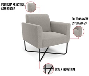 Poltrona Sala Base X Industrial Preto Kit 2 Marisa Bouclê D03 - D'Rossi - Cinza