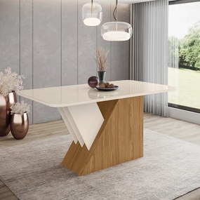 Mesa de Jantar Retangular Nira 160 cm Nature e Off White com Tampo de Vidro - D'Rossi