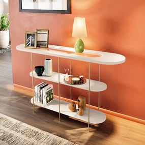 Aparador de Sala com Prateleiras Pé em Metal 135cm Evan H01 - D'Rossi - Off White