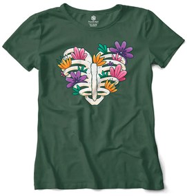 Camiseta Feminina Baby Look Coração Caveira Florida - Verde Musgo - G
