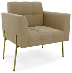 Poltrona PĂ© de Ferro Dourado para Sala Elisa Suede Marrom Rato D03 - D'Rossi