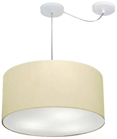 Lustre Pendente Cilíndrico Com Desvio Md-4236 Cúpula em Tecido 45x25cm Algodão Crú - Bivolt